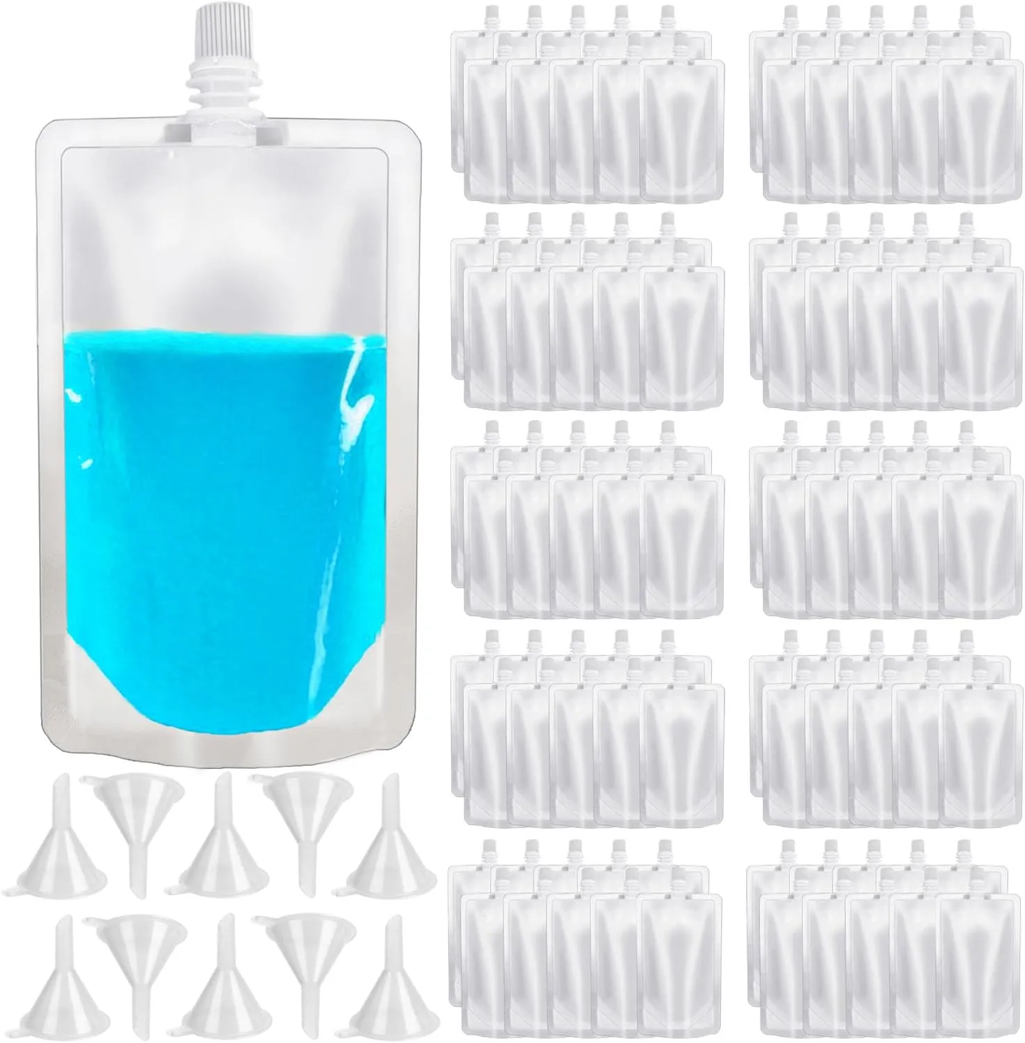 100 Pcs Plastic Flasks,8 Oz Concealable and Reusable Drink Pouches,Leak Proof Plastic Drinking Flasks for Travel Outdoor Sports Concerts Events