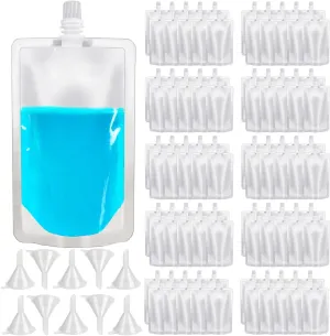 100 Pcs Plastic Flasks,8 Oz Concealable and Reusable Drink Pouches,Leak Proof Plastic Drinking Flasks for Travel Outdoor Sports Concerts Events