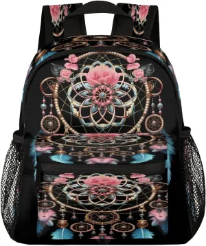 12 Inch Cute Mini Book Bag Small Backpack Multi Compartment Backpack With Chest Strap Ethnic Design Waterproof Casual Daypack Travel Bag, Gypsy Dream Catcher