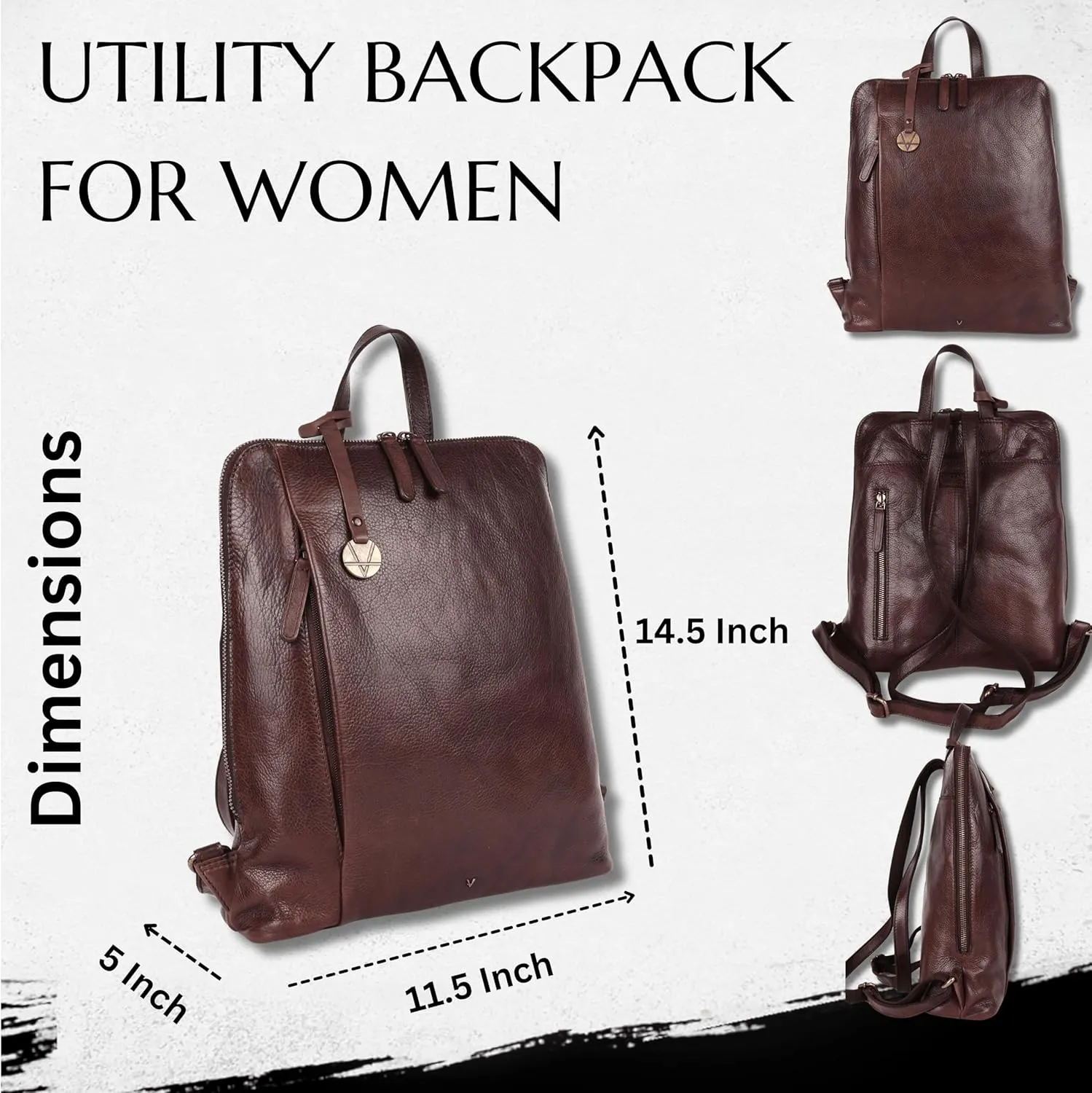 14.5 Inch Genuine Leather Backpack for Women and Men, Brown Leather Backpack with Adjustable Shoulder Strap