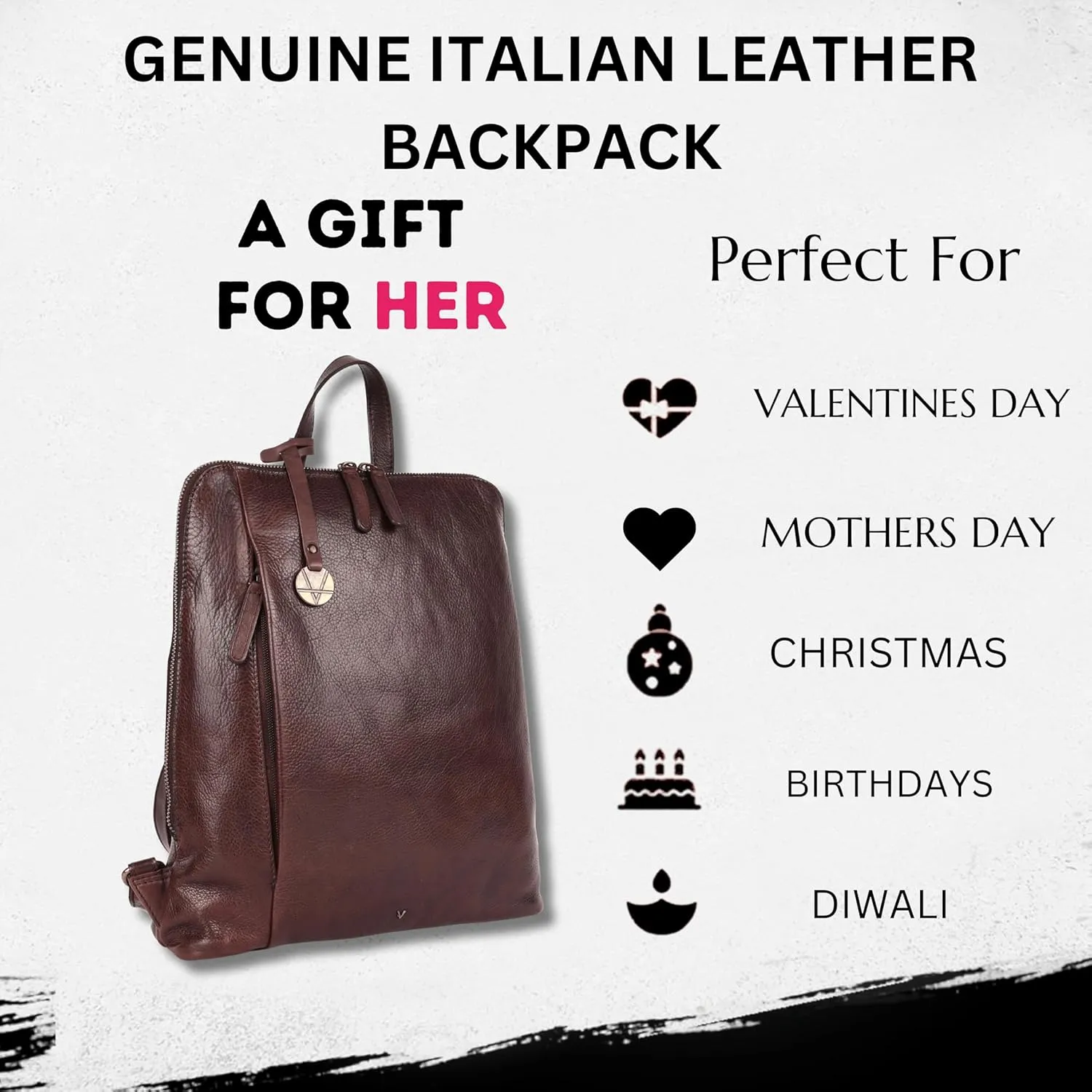 14.5 Inch Genuine Leather Backpack for Women and Men, Brown Leather Backpack with Adjustable Shoulder Strap