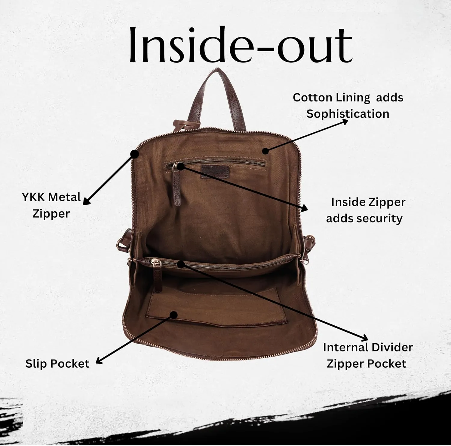 14.5 Inch Genuine Leather Backpack for Women and Men, Brown Leather Backpack with Adjustable Shoulder Strap
