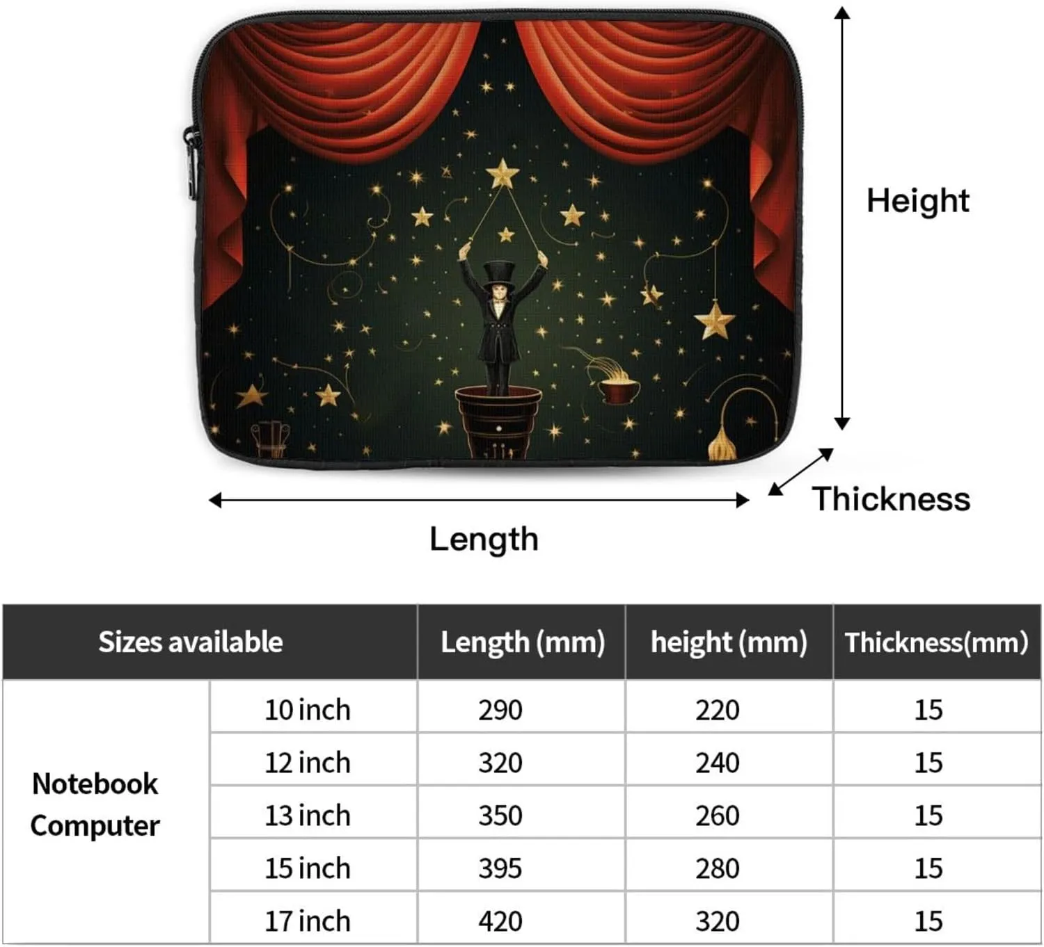 15 Inch Laptop Sleeve Bag Waterproof Shockproof Laptop Case Bag Magic Show Computer Skin Bags Lightweight Tablet Carrying Case