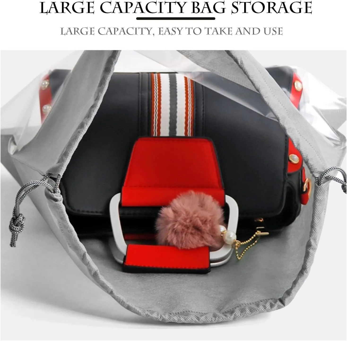 15 Packs Dust Bags for Black Handbags, Clear Black Handbag and Purse Storage Organizer, 18"x18" / 45x45 cm Non-Woven Drawstring Cover with Window
