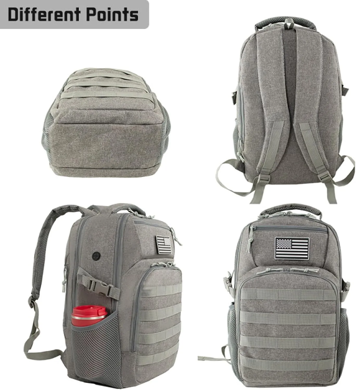 15.6'' Travel Laptop Backpack for Men, 30L Tactical College Backpacks with Water Pouches Both Sides, Portable Backpack for Men Women Business Work Bag Fight Approved - Grey Backpack
