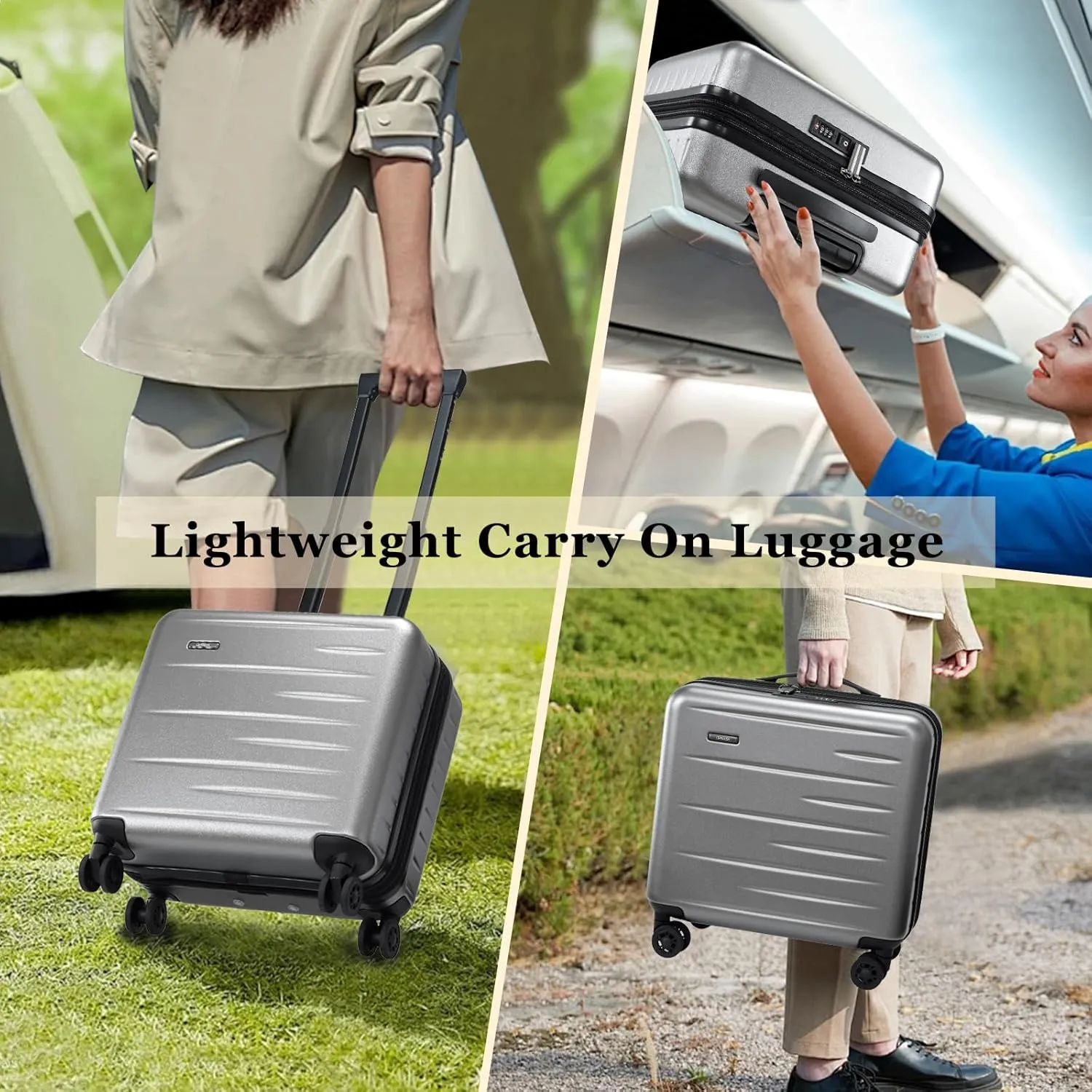 16 Inch Carry On Luggage Airline Approved, Expandable Lightweight ABS PC Hard Shell Suitcases with 360° Spinner Wheels, TSA Lock, YKK Zippers (Dark Gray, 1 PC)