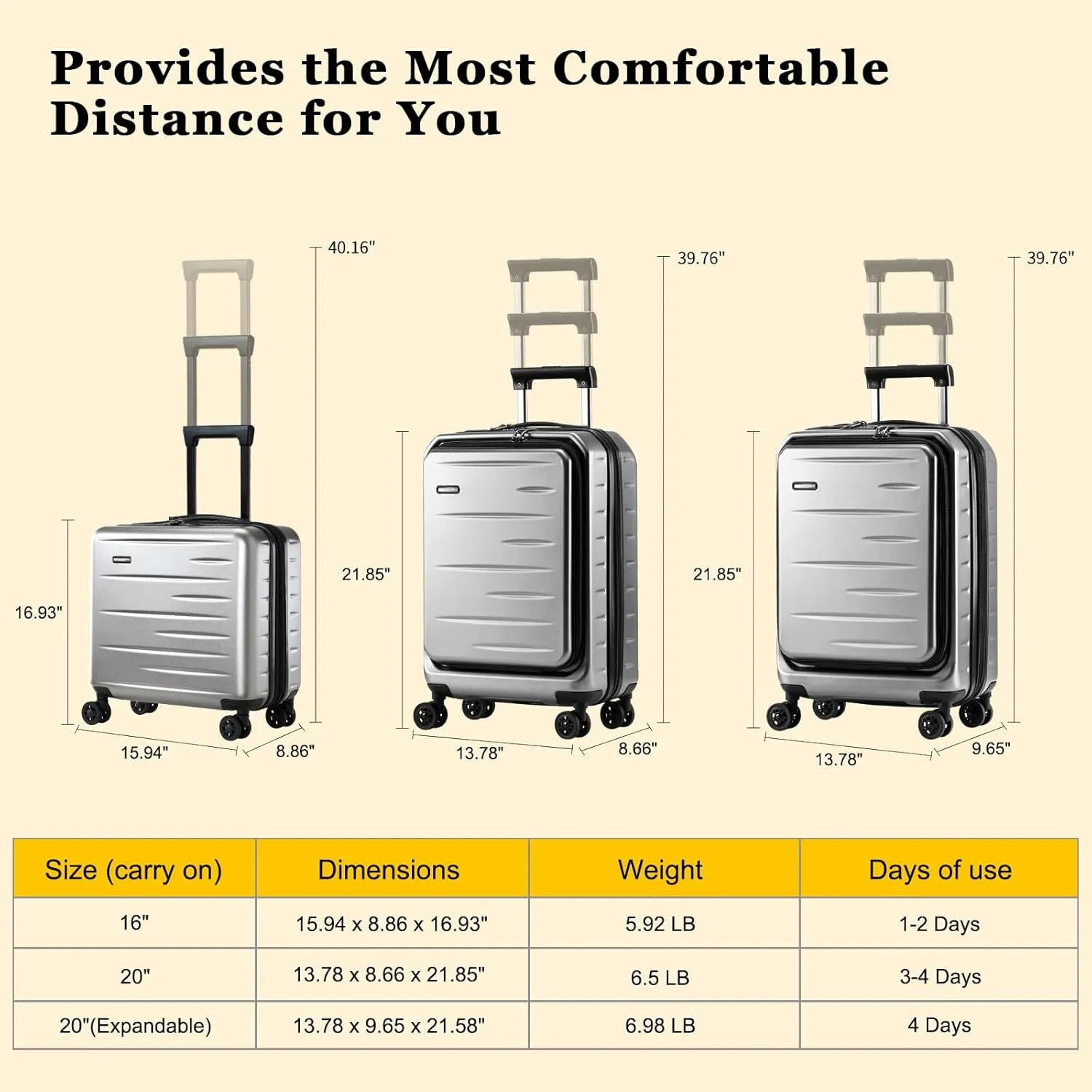 16 Inch Carry On Luggage Airline Approved, Expandable Lightweight ABS PC Hard Shell Suitcases with 360° Spinner Wheels, TSA Lock, YKK Zippers (Dark Gray, 1 PC)