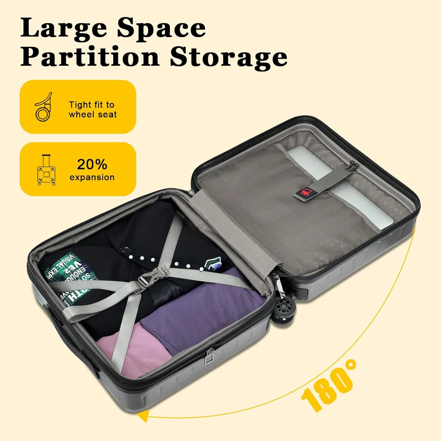 16 Inch Carry On Luggage Airline Approved, Expandable Lightweight ABS PC Hard Shell Suitcases with 360° Spinner Wheels, TSA Lock, YKK Zippers (Dark Gray, 1 PC)