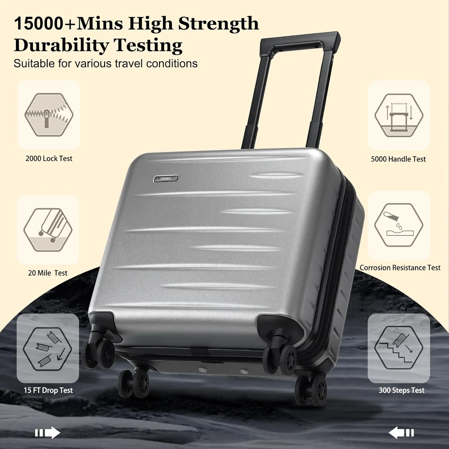 16 Inch Carry On Luggage Airline Approved, Expandable Lightweight ABS PC Hard Shell Suitcases with 360° Spinner Wheels, TSA Lock, YKK Zippers (Dark Gray, 1 PC)