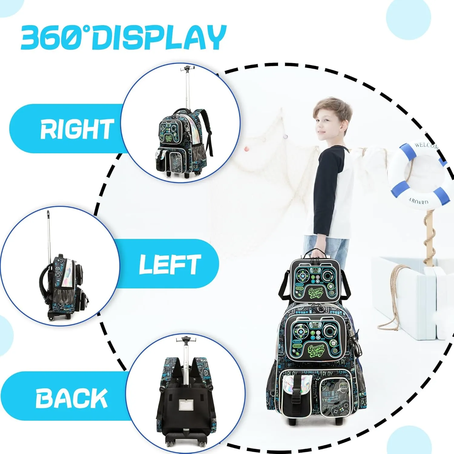 16inch Rolling Backpacks for Boys School Backpacks with Wheels for Elementary Preschool Students Kids Travel Luggage Suitase for Boys
