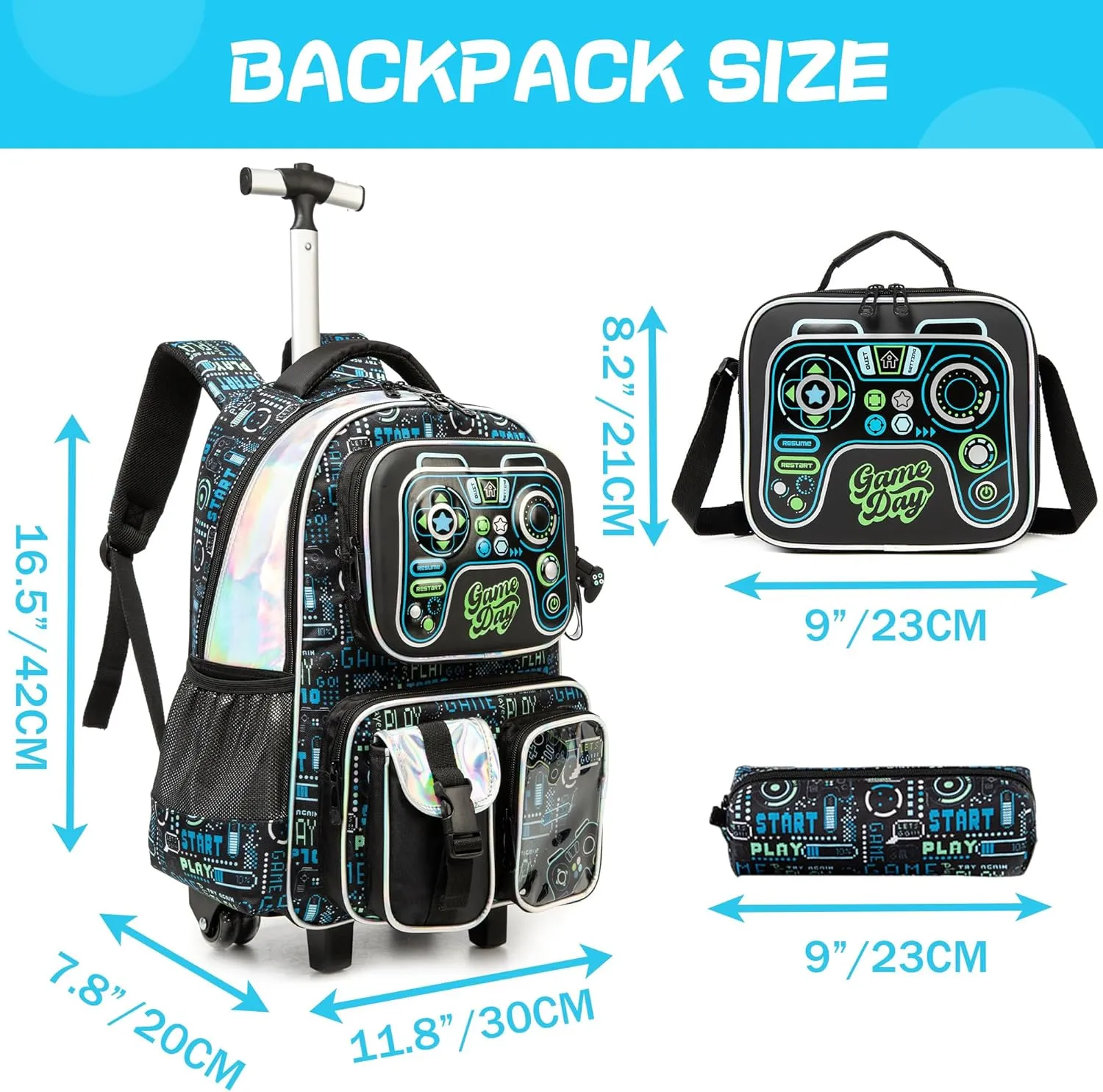 16inch Rolling Backpacks for Boys School Backpacks with Wheels for Elementary Preschool Students Kids Travel Luggage Suitase for Boys