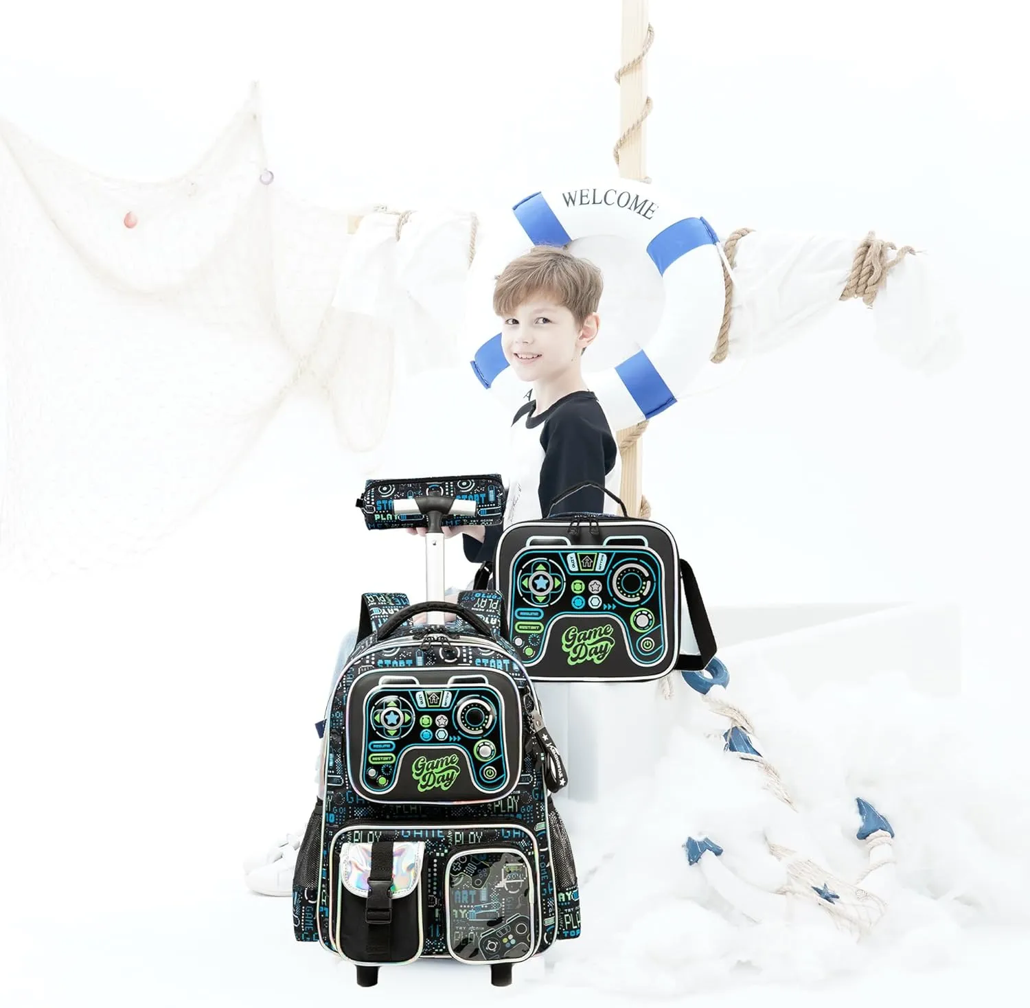 16inch Rolling Backpacks for Boys School Backpacks with Wheels for Elementary Preschool Students Kids Travel Luggage Suitase for Boys