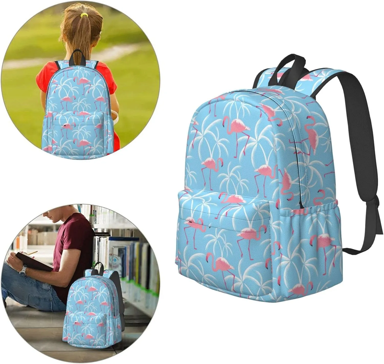 17 inch Backpack Flamingos and White Palms Laptop Backpack School Bookbag Shoulder Bag Casual Daypack