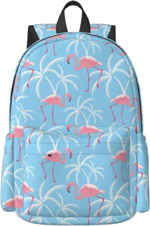 17 inch Backpack Flamingos and White Palms Laptop Backpack School Bookbag Shoulder Bag Casual Daypack