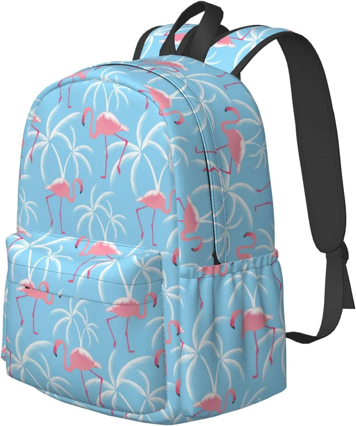 17 inch Backpack Flamingos and White Palms Laptop Backpack School Bookbag Shoulder Bag Casual Daypack