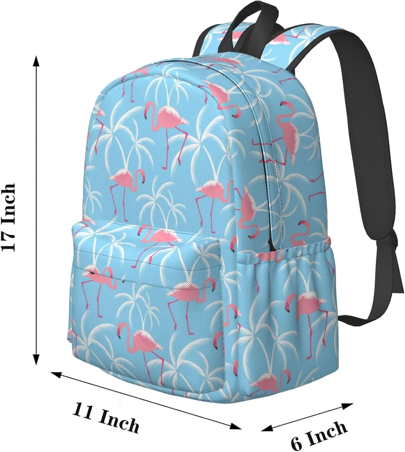 17 inch Backpack Flamingos and White Palms Laptop Backpack School Bookbag Shoulder Bag Casual Daypack