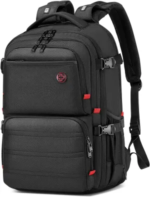 17.3 Large Laptop Backpack for Men Women 40l Travel Backpack Water Resistant Carry On Flight Anti-theft Computer Bag Expandable Rucksack Ergonomic Straps,Black