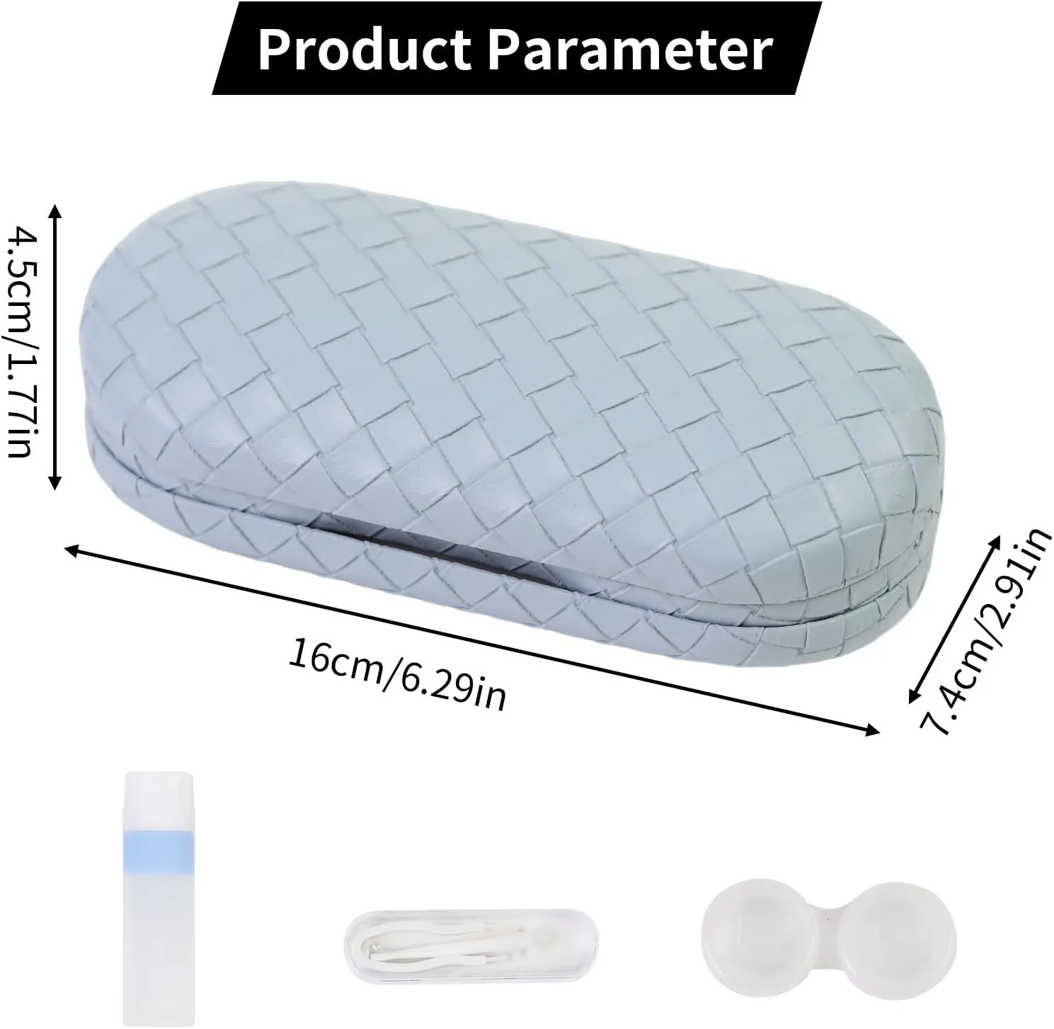 2 in 1 Contact Lens Case and Eyeglasses Case for Women Men Kids, Double Sided Hard Shell Portable Glasses Travel Holder with Built-in Mirror, Contact Lens Box Storage Kit, Blue