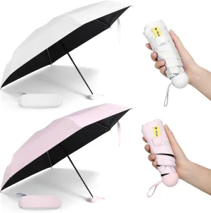 2 Pcs Mini Umbrella for Purse with Case, Travel Small UV Protection Sun and Rain Umbrella Light Compact for Women, Girls