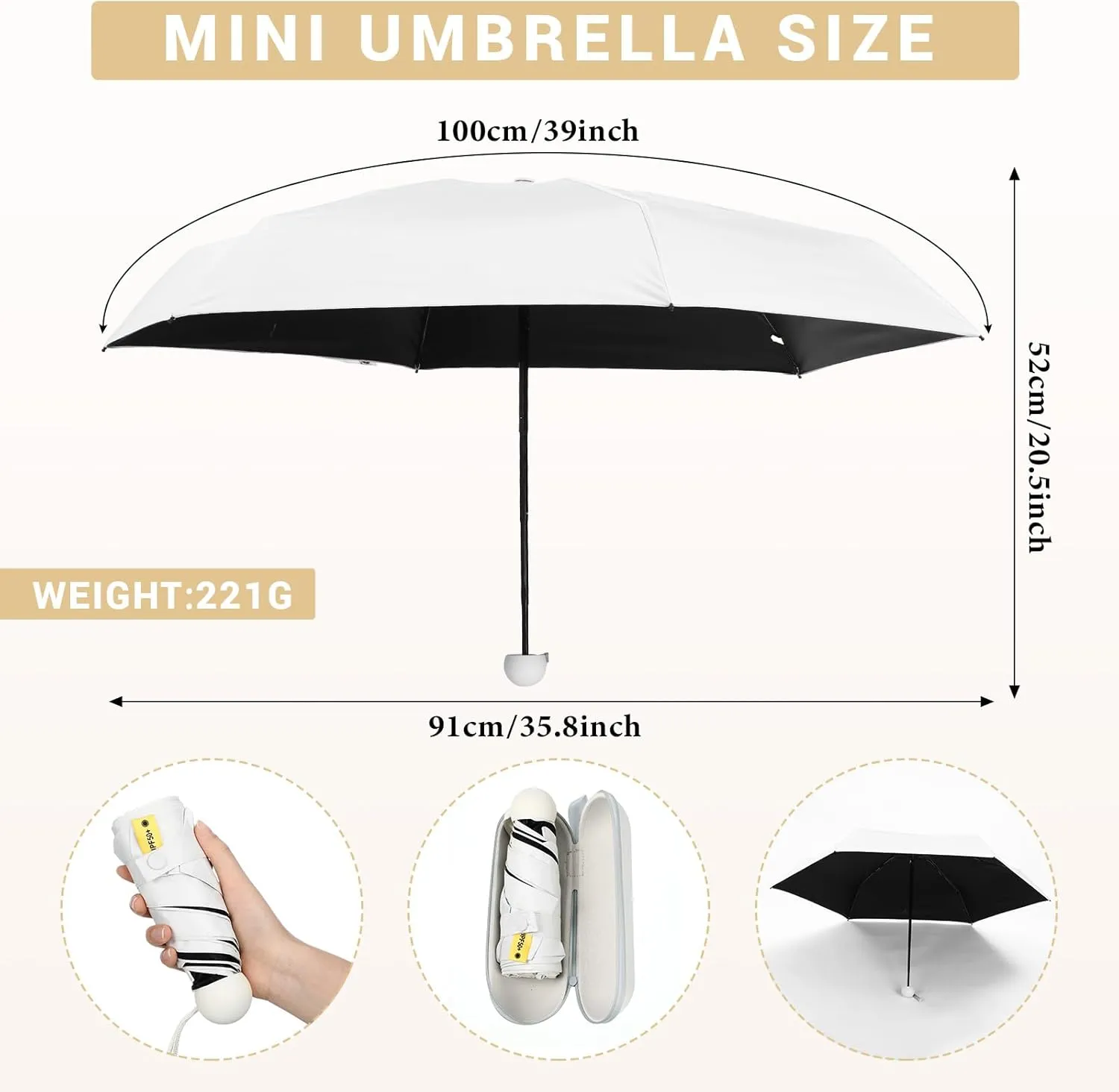 2 Pcs Mini Umbrella for Purse with Case, Travel Small UV Protection Sun and Rain Umbrella Light Compact for Women, Girls