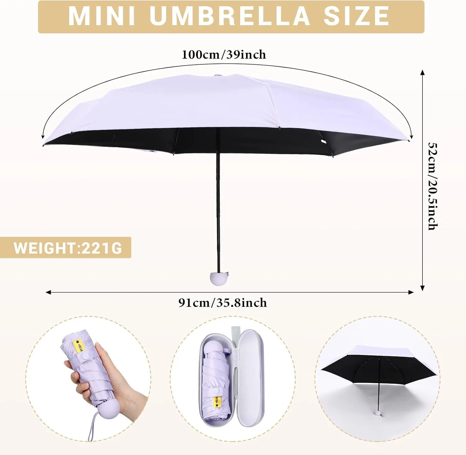 2 Pcs Mini Umbrella for Purse with Case, Travel Small UV Protection Sun and Rain Umbrella Light Compact for Women, Girls