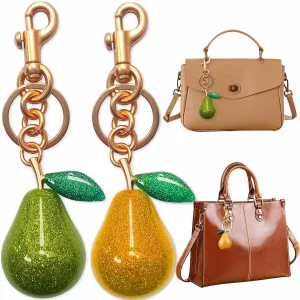 2 PCS Pear Bag Charms Cute Fruit Keychains Shiny Purse Charm Fashion Key Chain Accessories for Women Girls for Handbag Backpack Crossbody Bags Decorative Widgets (Green, Orange