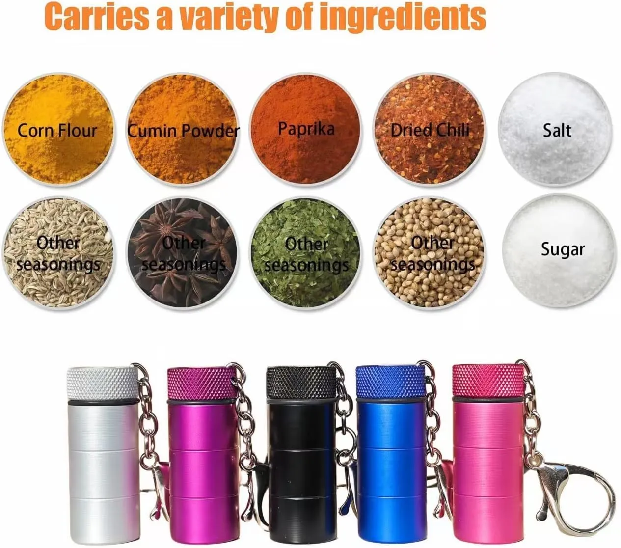 2-Piece Mini Travel Spice Dispenser Set - Sealed Aluminum Containers with Keyring, Salt & Pepper Shakers for Camping & Kitchen (black,white)