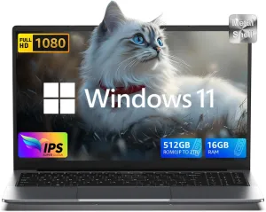 2025 Laptop Computer with Windows 11, Intel N150 Quad-Core Processor 16GB DDR4 RAM 512GB SSD, 15.6" FHD IPS Display, WIFI,5000mAh Battery,USB3.2 Gen1,Portable Laptops for Business Office Student
