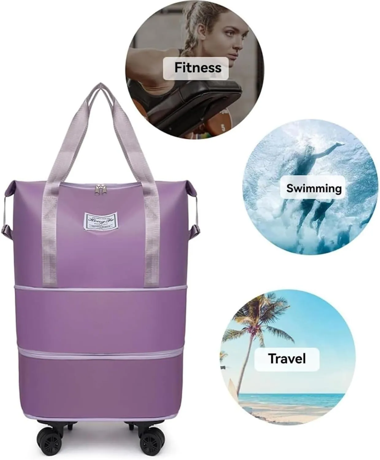 2025 New Beente Travel Bag with Wheels, Expandable & Foldable with Removable Wheels, Large Capacity Rolling Luggage, Adjustable Shoulder Strap & Detachable Wheels for Universal Travel Or Camping(Blue)
