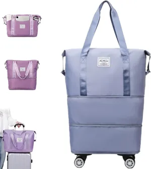 2025 New Beente Travel Bag with Wheels, Expandable & Foldable with Removable Wheels, Large Capacity Rolling Luggage, Adjustable Shoulder Strap & Detachable Wheels for Universal Travel Or Camping(Blue)