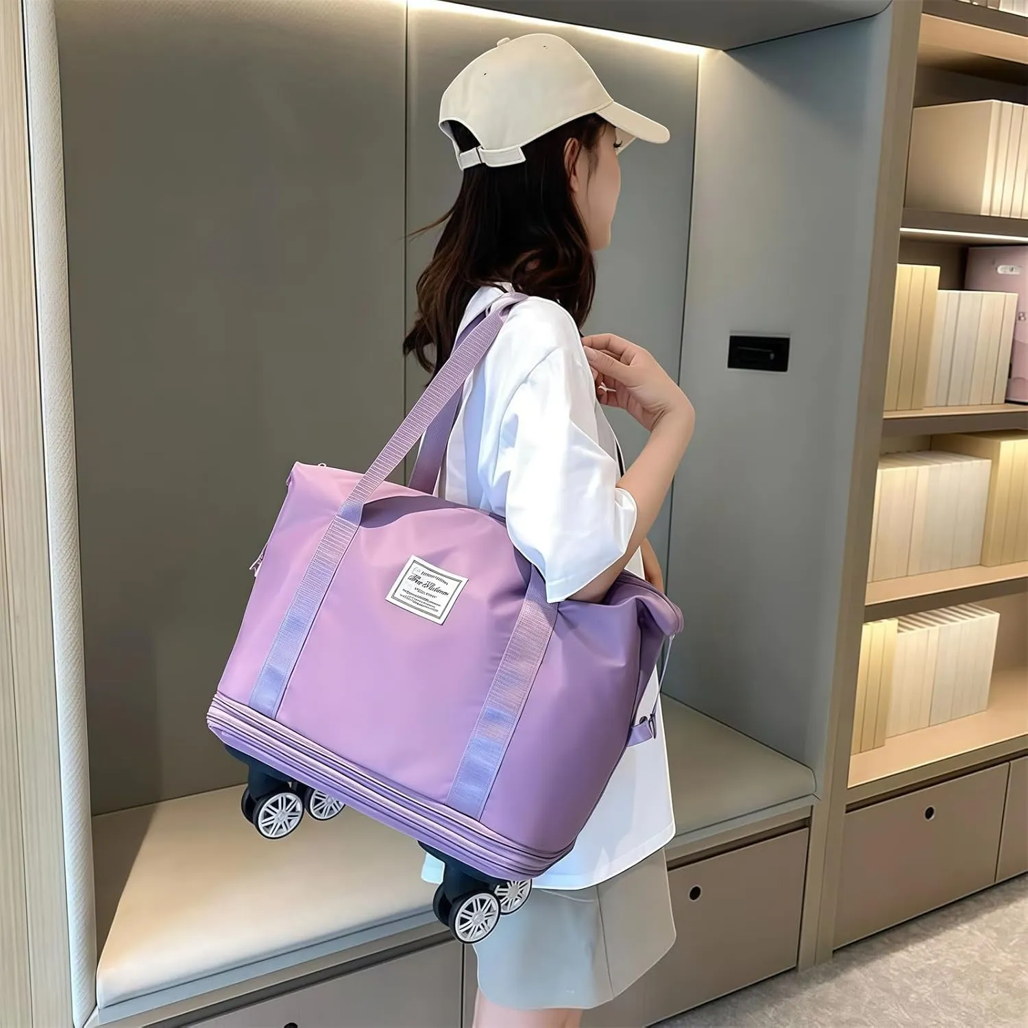 2025 New Travel Bag with Wheels,Expandable Foldable Duffle Bag, Large Capacity with Wheels,Universal Wheel Removable Duffle (Pink)
