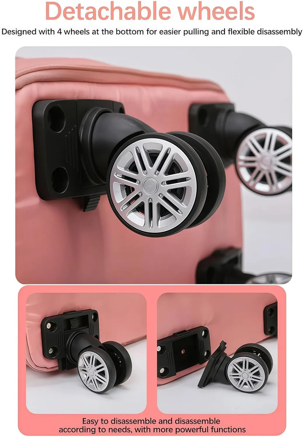 2025 New Travel Bag with Wheels,Expandable Foldable Duffle Bag, Large Capacity with Wheels,Universal Wheel Removable Duffle (Pink)
