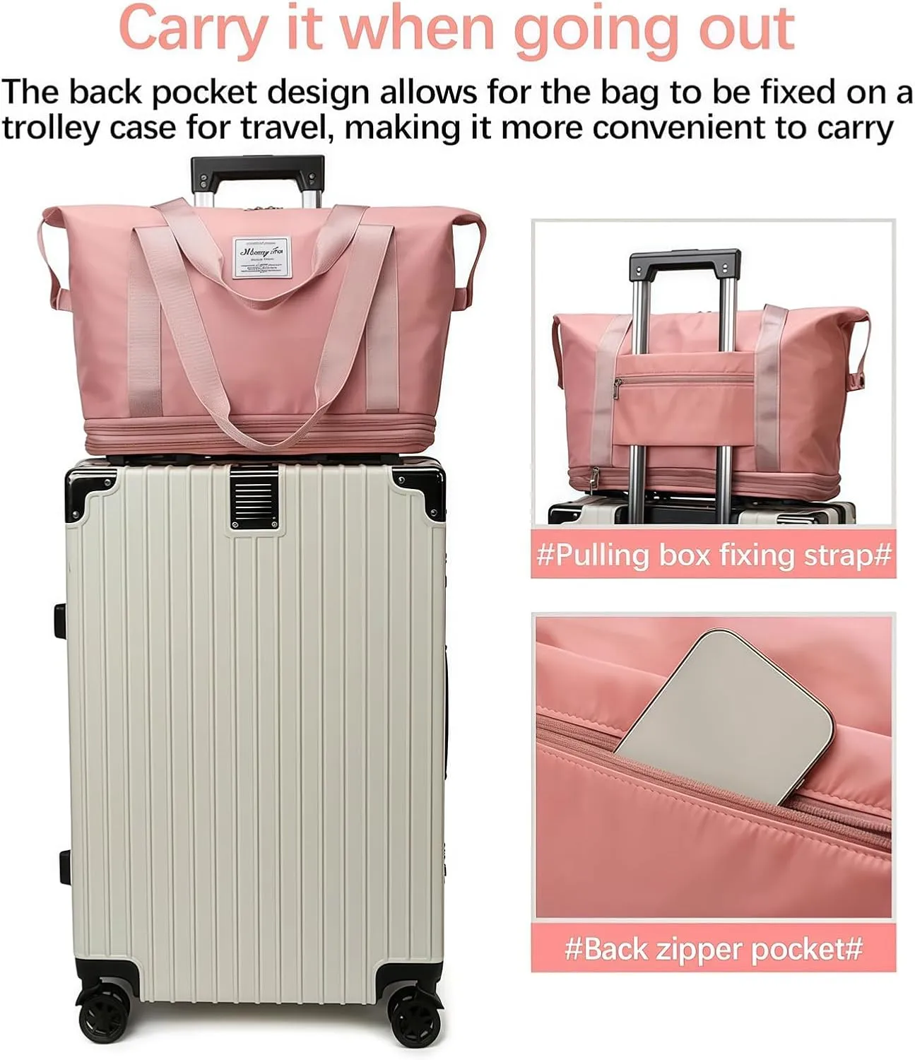 2025 New Travel Bag with Wheels,Expandable Foldable Duffle Bag, Large Capacity with Wheels,Universal Wheel Removable Duffle (Pink)