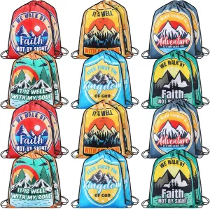 24 Pcs Christian Bags Religious Drawstring Bags Faith Adventure Drawstring Backpacks Bulk Large Religious Gifts for Sunday School Church Graduation Themed Party Favors