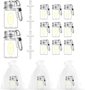 24 Pcs Holy Water Bottle Keychain with Catholic Christian Glass Watering Vial Cross and Sticker Holy Water Vial Set for Church Wedding Party Favors Gift Set Baptism Favors Communion Catholic