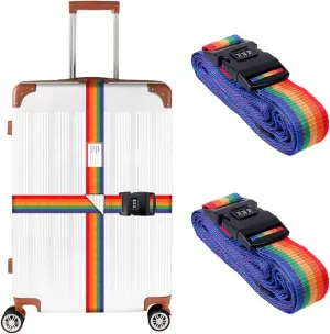 2Pcs Adjustable Luggage Straps, Cross Rainbow Suitcase Strap, Heavy Duty Wide Packing Belts with Quick Release Lock Buckle, Label for Bag Backpack Travel Accessories