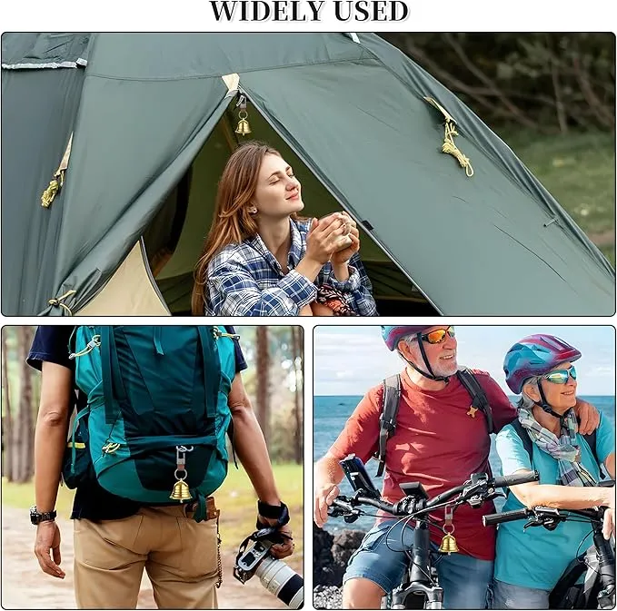 2" Loud Bear Bell with Whistle Set for Hikers,3 in 1 Camping Hiking Emergency Gear Solid Brass Bear Bell,Carabiner Emergency Whistle for Outdoor Survival Biking Fishing Climbing Hiking Gear