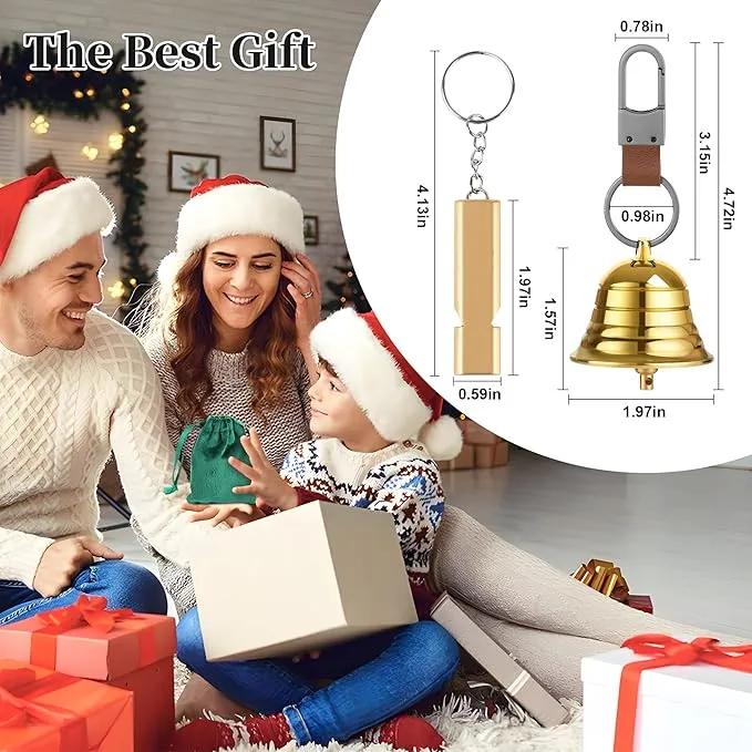 2" Loud Bear Bell with Whistle Set for Hikers,3 in 1 Camping Hiking Emergency Gear Solid Brass Bear Bell,Carabiner Emergency Whistle for Outdoor Survival Biking Fishing Climbing Hiking Gear