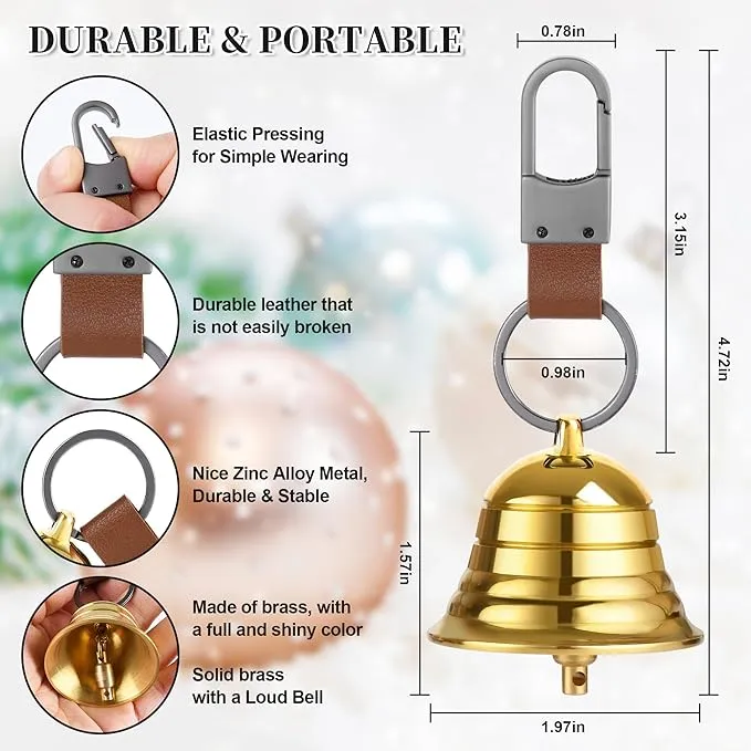 2" Loud Bear Bell with Whistle Set for Hikers,3 in 1 Camping Hiking Emergency Gear Solid Brass Bear Bell,Carabiner Emergency Whistle for Outdoor Survival Biking Fishing Climbing Hiking Gear