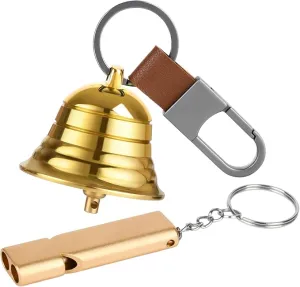 2" Loud Bear Bell with Whistle Set for Hikers,3 in 1 Camping Hiking Emergency Gear Solid Brass Bear Bell,Carabiner Emergency Whistle for Outdoor Survival Biking Fishing Climbing Hiking Gear