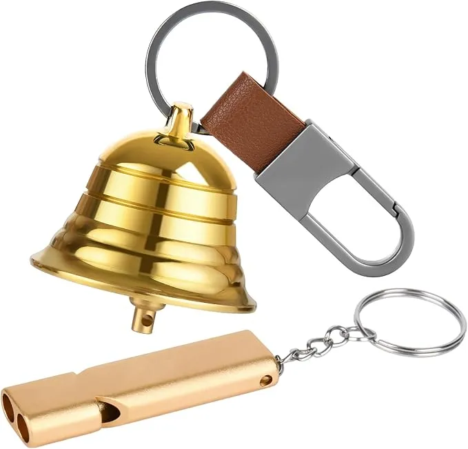 2" Loud Bear Bell with Whistle Set for Hikers,3 in 1 Camping Hiking Emergency Gear Solid Brass Bear Bell,Carabiner Emergency Whistle for Outdoor Survival Biking Fishing Climbing Hiking Gear