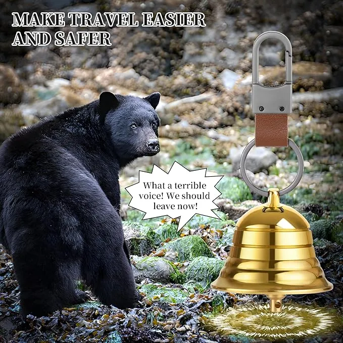 2" Loud Bear Bell with Whistle Set for Hikers,3 in 1 Camping Hiking Emergency Gear Solid Brass Bear Bell,Carabiner Emergency Whistle for Outdoor Survival Biking Fishing Climbing Hiking Gear