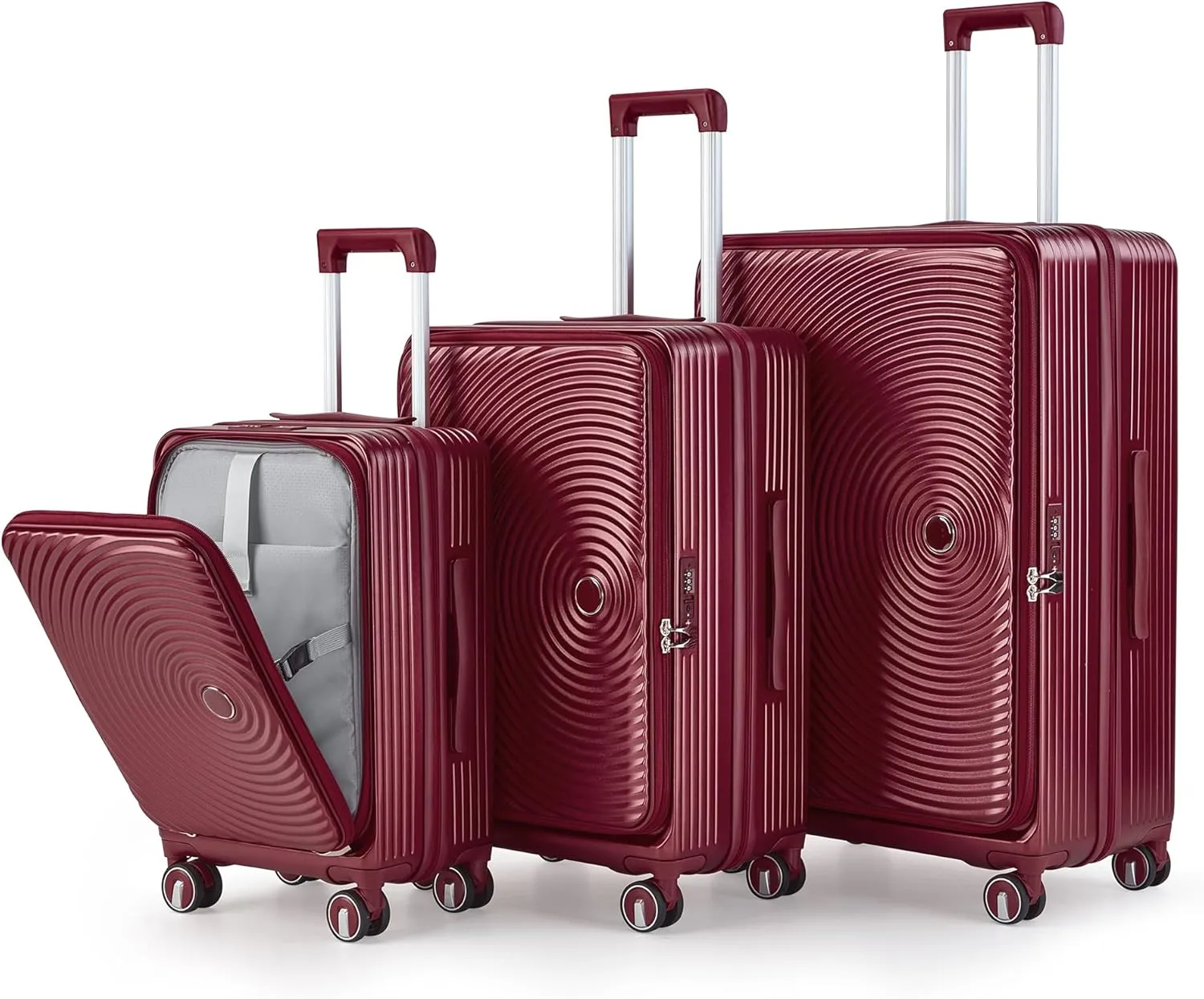 3 Piece Luggage Set, Expandable Carry On with Front Laptop Compartment, Lightweight Polycarbonate, Wine Red