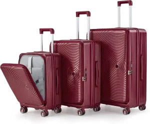 3 Piece Luggage Set, Expandable Carry On with Front Laptop Compartment, Lightweight Polycarbonate, Wine Red