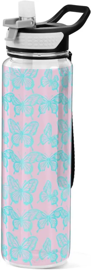 32oz Azure Flutter Tritan Water Bottle with Straw Lid and Carry Handle, BPA-Free Leakproof Sport Water Bottle for Gym, Hiking, Travel