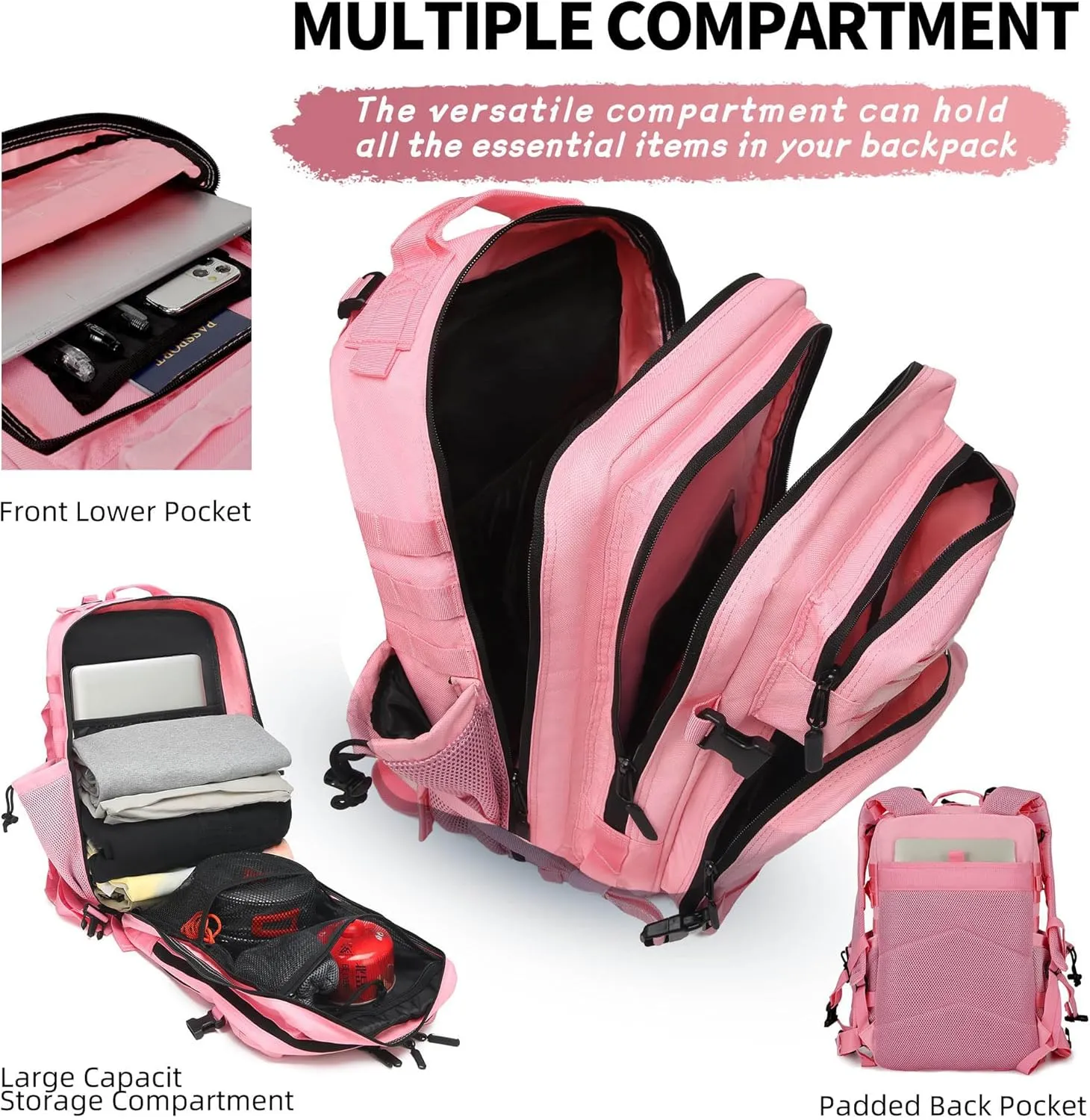 35L Military Tactical Backpack with Molle System for Women Men Assault Pack Daypacks for Gym Outdoor Backpacks (Pink)