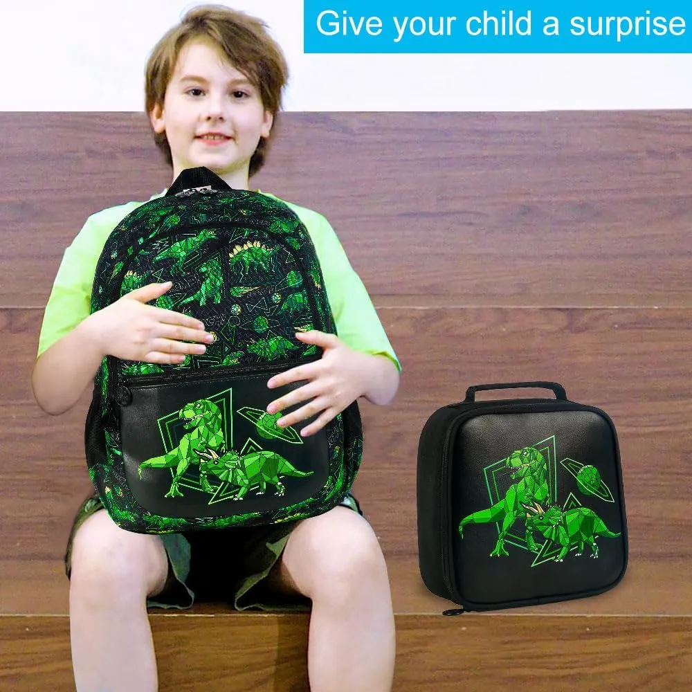 3Pcs Dinosaur Backpack for boys, 16.5 Kids Backpacks Set for Elementary Preschool Kindergarten, School Bookbag with Lunch Box(Black)