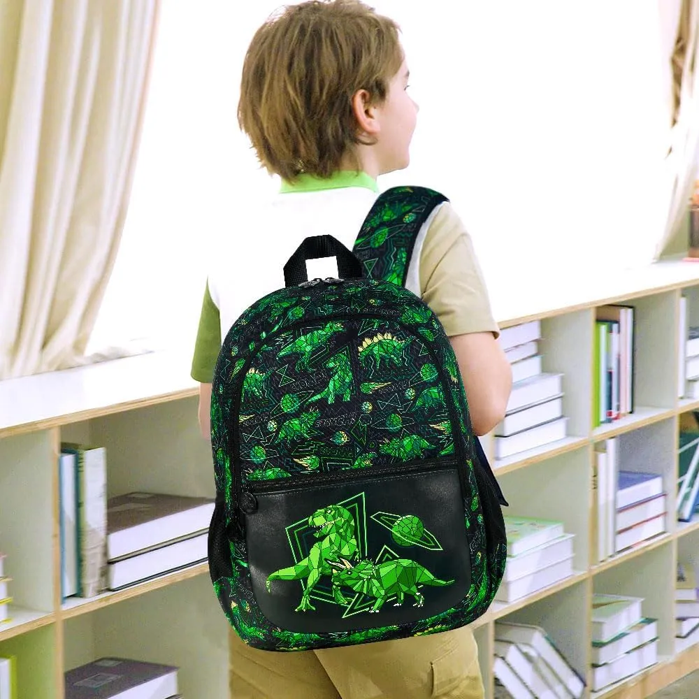 3Pcs Dinosaur Backpack for boys, 16.5 Kids Backpacks Set for Elementary Preschool Kindergarten, School Bookbag with Lunch Box(Black)