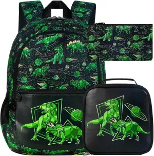 3Pcs Dinosaur Backpack for boys, 16.5 Kids Backpacks Set for Elementary Preschool Kindergarten, School Bookbag with Lunch Box(Black)