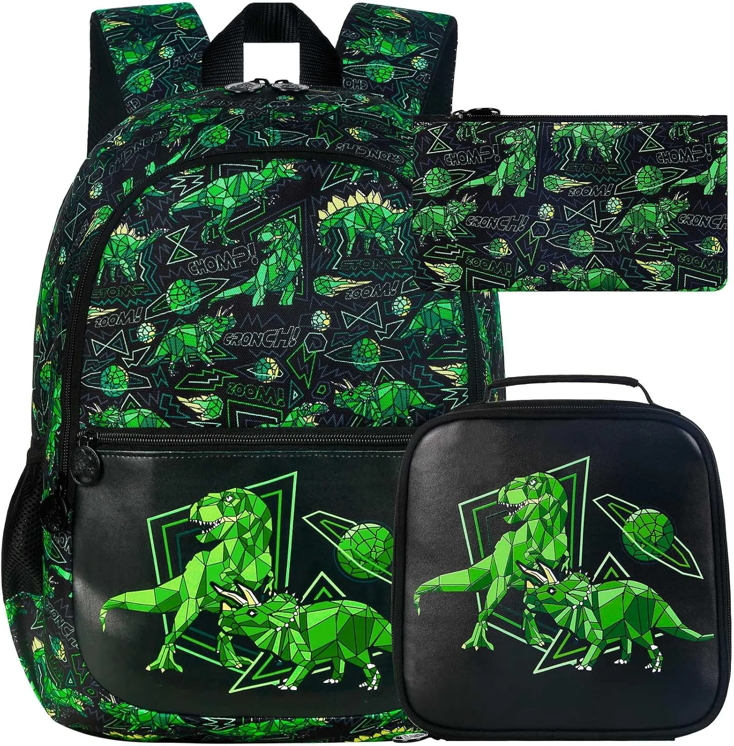 3Pcs Dinosaur Backpack for boys, 16.5 Kids Backpacks Set for Elementary Preschool Kindergarten, School Bookbag with Lunch Box(Black)